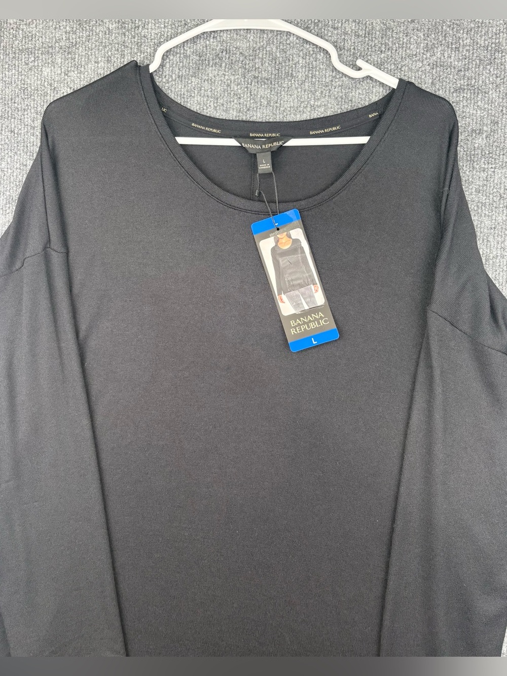 Womens Long Sleeve Banana Republic T-Shirt Crew Neck Black Rayon Large New